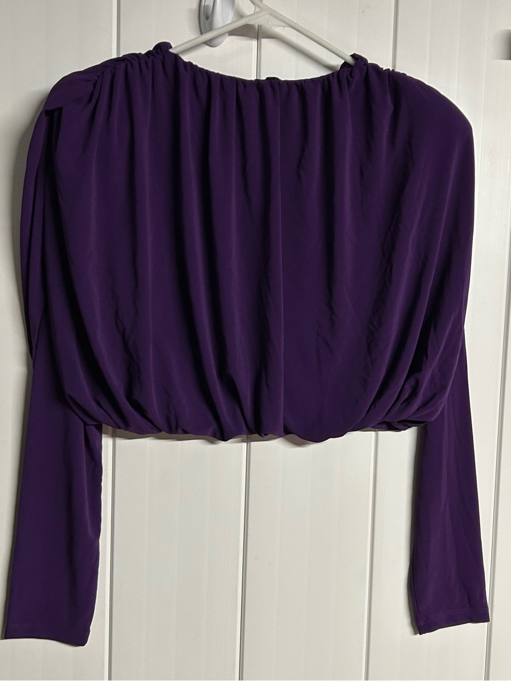 Zara Deep Purple Long-Sleeve Draped Crop Blouse